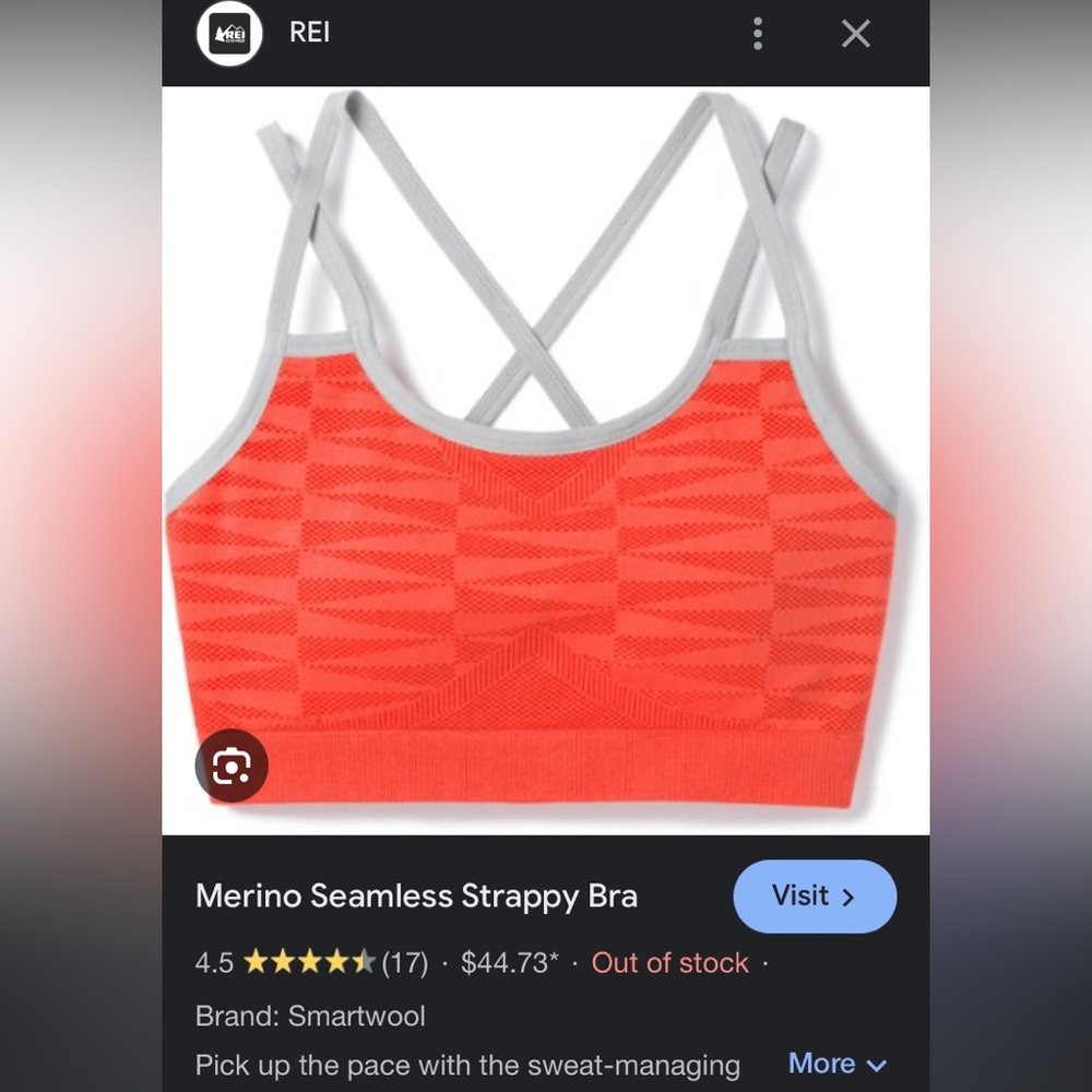 SOLD NWOT Smartwool Merino Seamless Strappy Sports Bra XS Orange